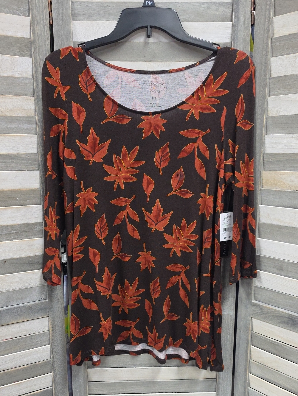 Preswick & Moore Women’s Long‑Sleeve Leaf Print Top | Petite Medium